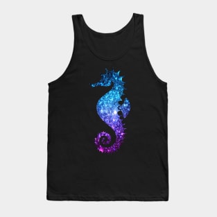 Teal and Purple Ombre Faux Glitter Seahorse Tank Top